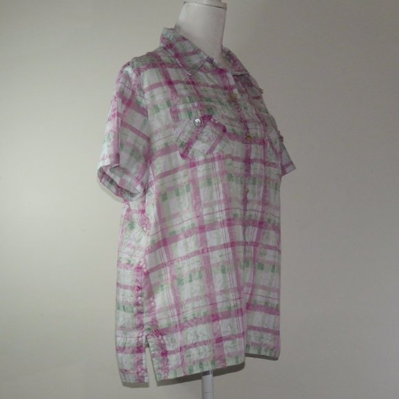 Alfred Dunner Women's Mother of Pearl Button-Down Blouse Algodon Size 12 (C536) - Picture 3 of 6